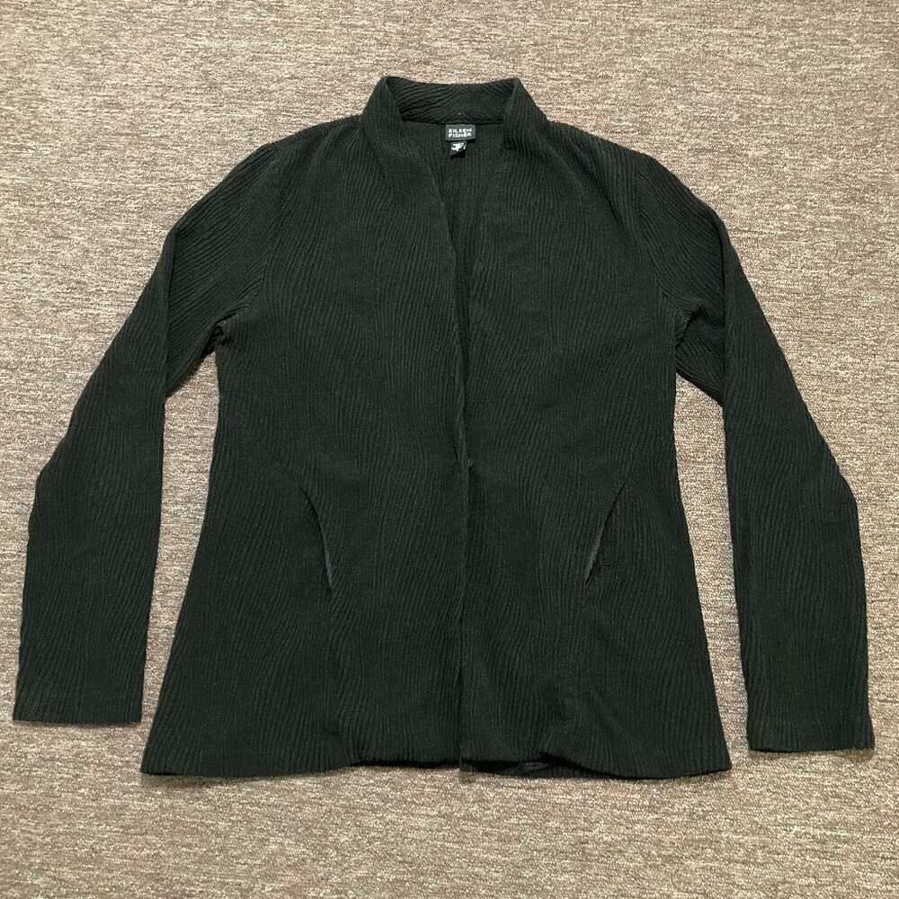 Eileen Fisher Jacket Blazer Women's Small Black Textured Ribbed Made in USA